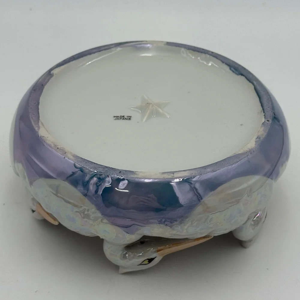 Vintage Japanese Lusterware Pelican Heron Bird Bowl Iridescent Ceramic 6.5